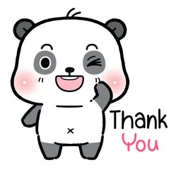 Cute Little Panda Say Thank You, flat cartoon style.