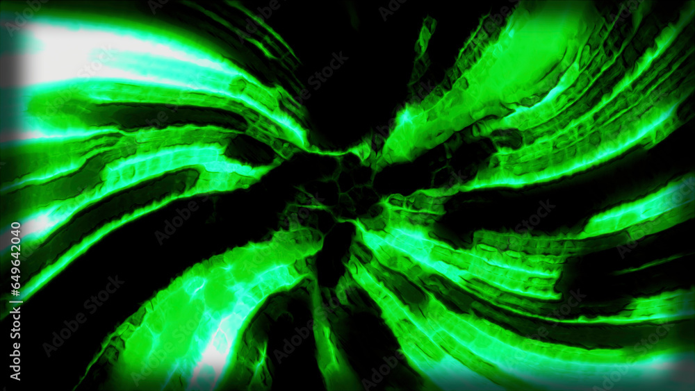 Poster dark background with a deep portal. motion. green and purple tunnel in 3d format that moves deeper.