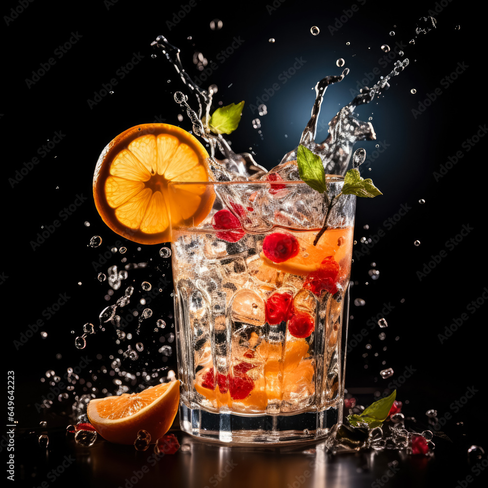 Aufkleber cocktail splashes frozen in time refreshing background with empty space for text