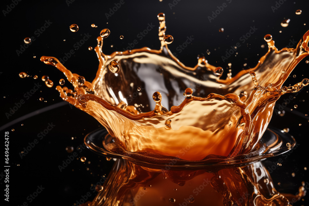 Aufkleber coffee pouring and splashing action shot background with empty space for text