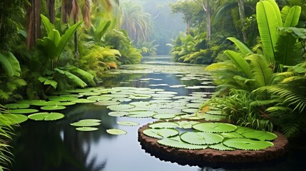 photo of a tranquil pond with lily pads