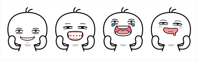 Emoticons set. Comic with Crazy Laughing Emotions. Meme Concept. Cartoon style, Flat design.