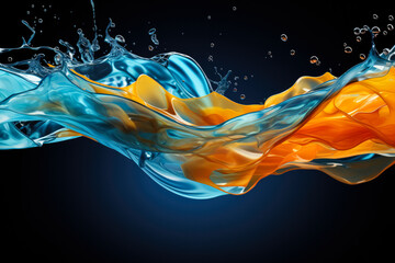 Vibrant paint splashes merging in water isolated on a white background 