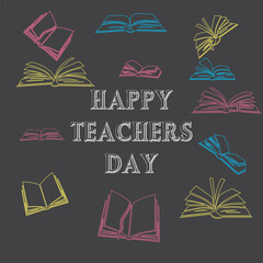 Happy Teacher's Day. School doodles Supplies Sketchy background, composition.  Vector Illustration