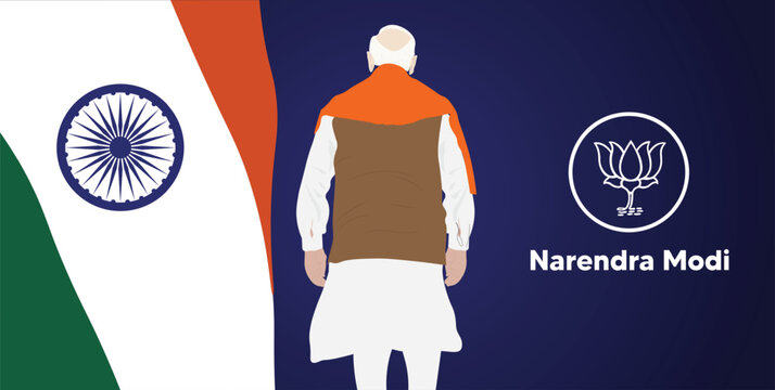 JAMSHEPUR INDIA 19 SEPTEMBER Narendra Modi Prime Minister of India with Indian flag vector illustration
