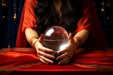 Female fortune teller’s hands and a crystal ball