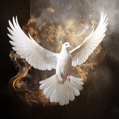 AI generated Flying white dove . Symbol of peace. Gifts of holy spirit concept	