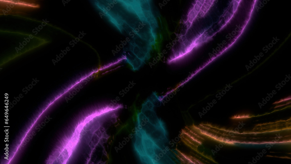 Poster shiny lines diverging in different directions. motion. black background with white stripes in abstra