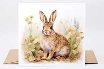 spring easter greetings card image with cute rabbit, ai tools generated image