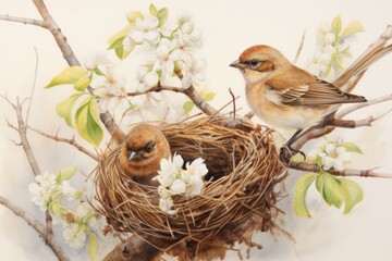 spring easter greetings card image with cute birds, ai tools generated image