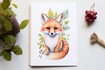 spring easter greetings card image with cute fox, ai tools generated image