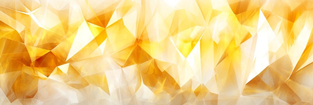 Irregular triangles, shapes, polymorphs in gold, white and yellow light. Luxury shades. Abstract card, banner. Festive background.