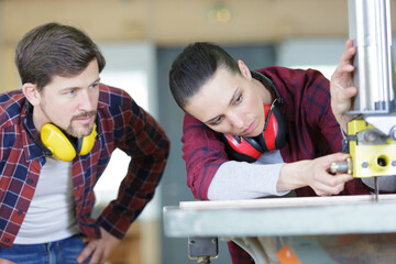 woman in professional training wood industrial site