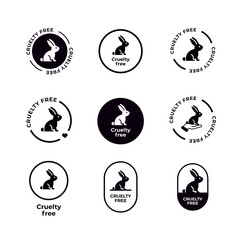 Set of animal cruelty free icons. Not tested on animals with rabbit silhouette label. Vector illustration.