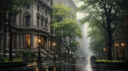 Foto op Plexiglas classic american architecture rain and fog new york © medienvirus