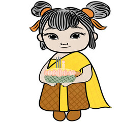 Thai person with Thai traditional costume Loy Krathong festival,Cute girl with Thai dress