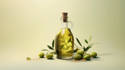 Olive oil artwork on empty background with matte colors
