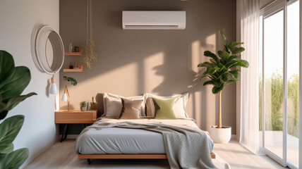 Air conditioner in Stylish interior of bedroom.