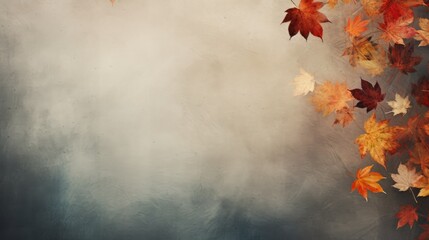 Naklejka na ściany i meble Autumn leaves on a dark grunge background with space for text, banner ai generative