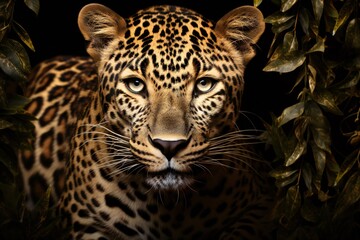 Persian leopard (Panthera pardus saxicolor) is a magnificent animal from which it comes genuine respect. Portrait - obrazy, fototapety, plakaty