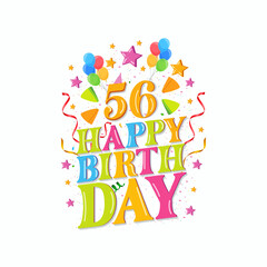 56 years happy birthday logo with balloons, vector illustration 56th Birthday Celebration design