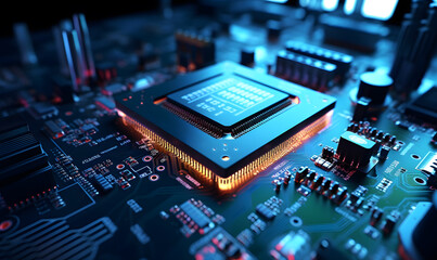 Highly detailed Central Computer Processor technology. AI supercomputer CPU concept. Generative AI