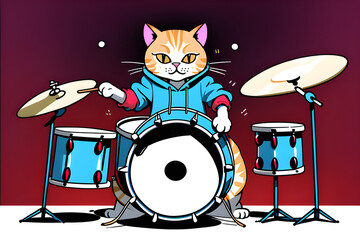 a cat who plays drums in a hoodie [Generative AI]