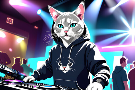 A Cat DJing With Hoodie [Generative AI]