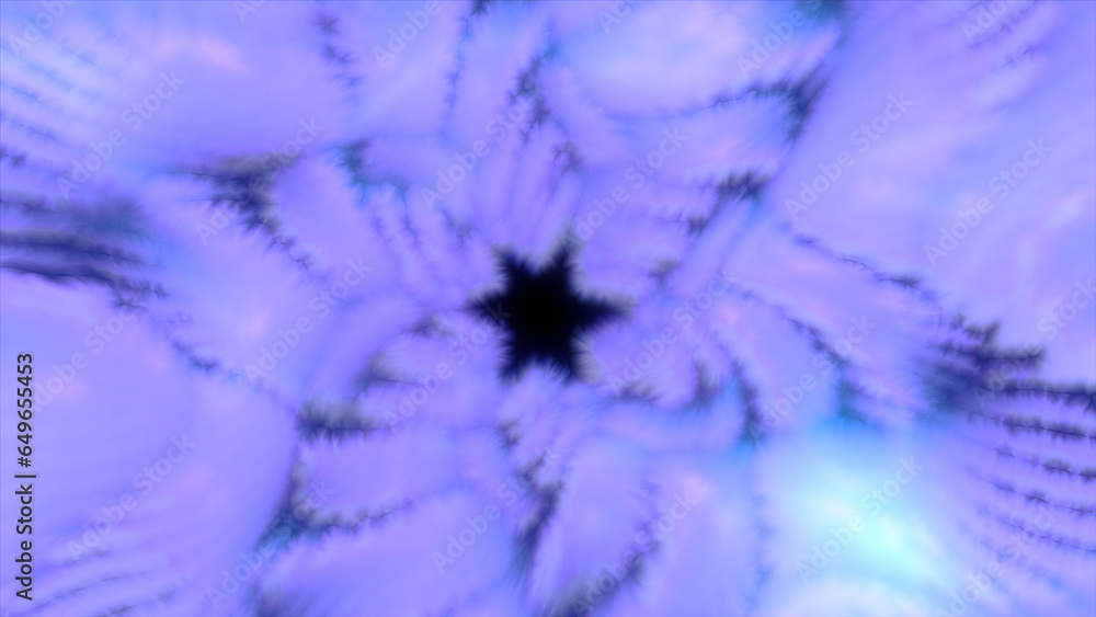 Poster purple and orange floral patterns. motion. a rotating long tunnel made in 3d abstraction.