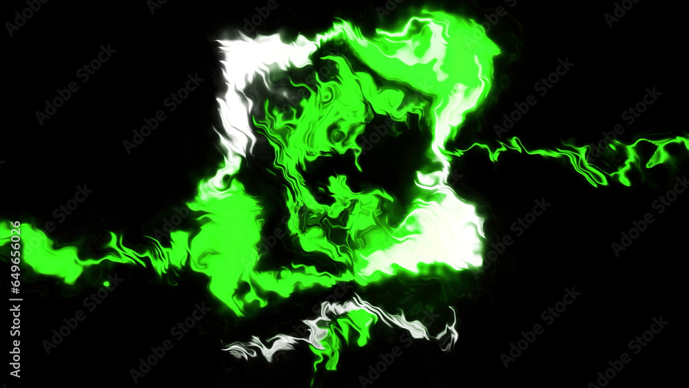 Poster green and yellow blob of light. motion. huge smeared sparkling spots made in 3d format.