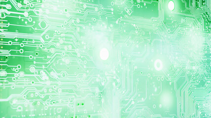 Obraz premium green microelectronics, microchip computer printed circuit board electronic chip, abstract fictional background