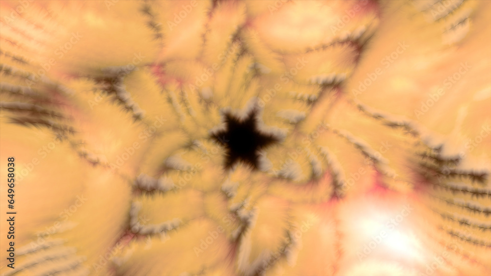 Poster purple and orange floral patterns. motion. a rotating long tunnel made in 3d abstraction.