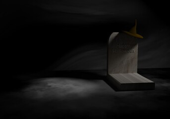 3D render of a grave in Halloween style on a dark background