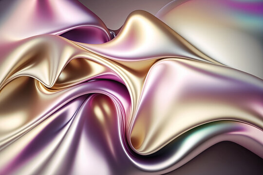 Pastel iridescent abstract shiny plastic silk or satin wavy background. 