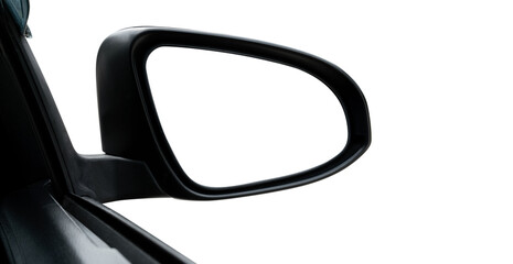 side rear-view mirror on a car  isolated with clipping path on white background