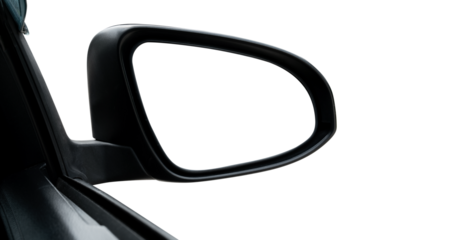 side rear-view mirror on a car  isolated with clipping path on white background