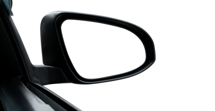 side rear-view mirror on a car  isolated with clipping path on white background