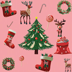 Christmas seamless pattern. New Year pattern, Christmas pixel pattern. Seamless pattern