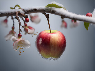 The apples growing on the branches are rich and colorful.
