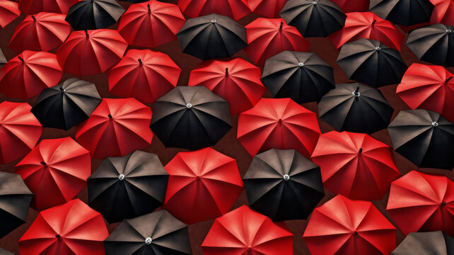 image of a red umbrella between black umbrellas.genetarive ai