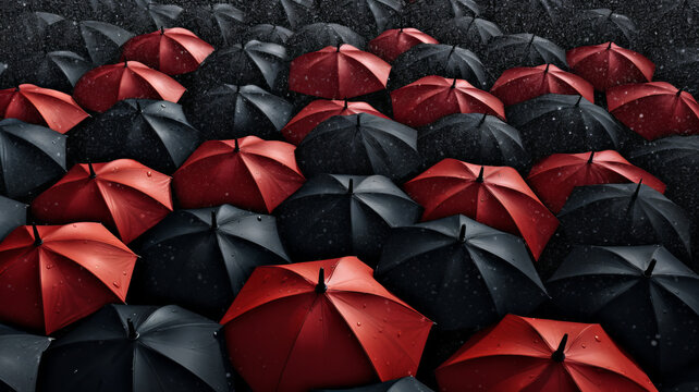 image of a red umbrella between black umbrellas generative ai