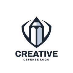 Creative Modern Pencil Shield Logo Vector Icon Template