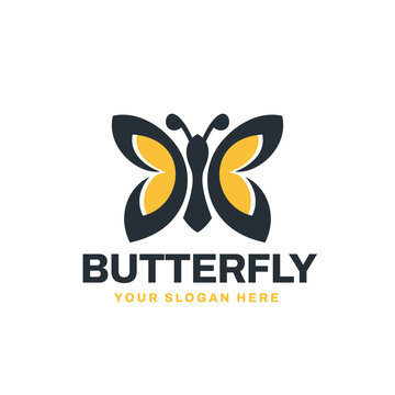 Simple Silhouette Butterfly Leaf Logo Vector Icon Template