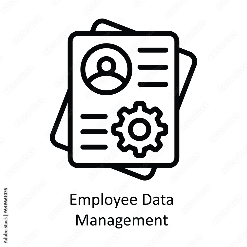 Poster employee data management vector outline icon design illustration. human resources symbol on white ba