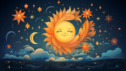 Fototapeta na wymiar the sun is a cartoon, a bedtime story, an illustration for children