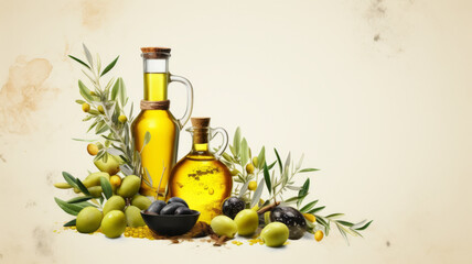 Olive oil artwork on empty background with matte colors generative ai