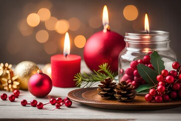 Obraz na płótnie Canvas christmas decoration with candle,Christmas decorations and candles on a table.