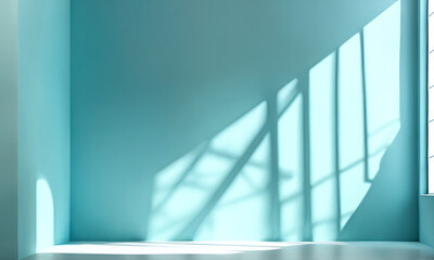 Fototapeta premium hellblauer Raum mit abstraktem Schattenwurf, gen AI