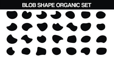 Abstract organic black fluid blobs irregular shapes set of collection for speech bubbles. Liquid shapes, round abstract elements. Simple blotch water forms.