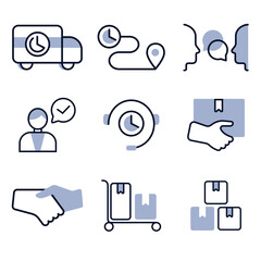 Product icons set, fast delivery, communication